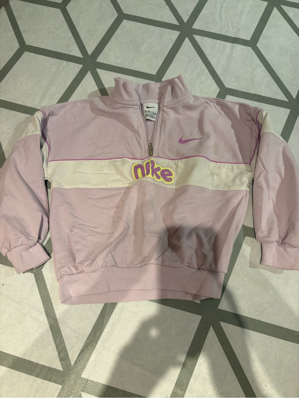 3/15$ Nike Kids Light Pink and Cream Half-Zip Pullover with Yellow Logo